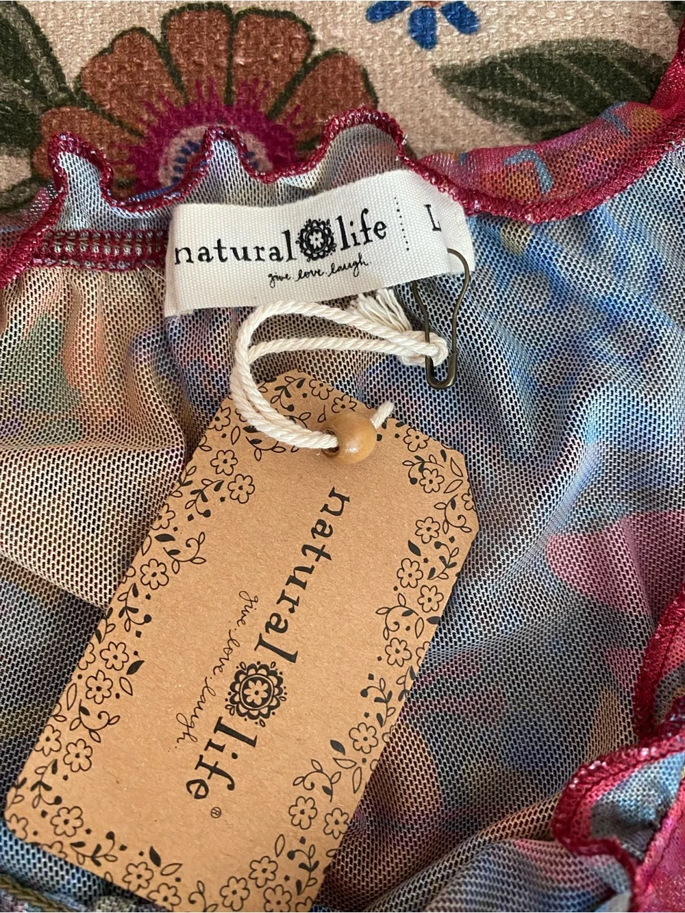 NATURAL LIFE Sheer Floral Mesh Top in Pink, Blue and Cream - Picture 4 of 9